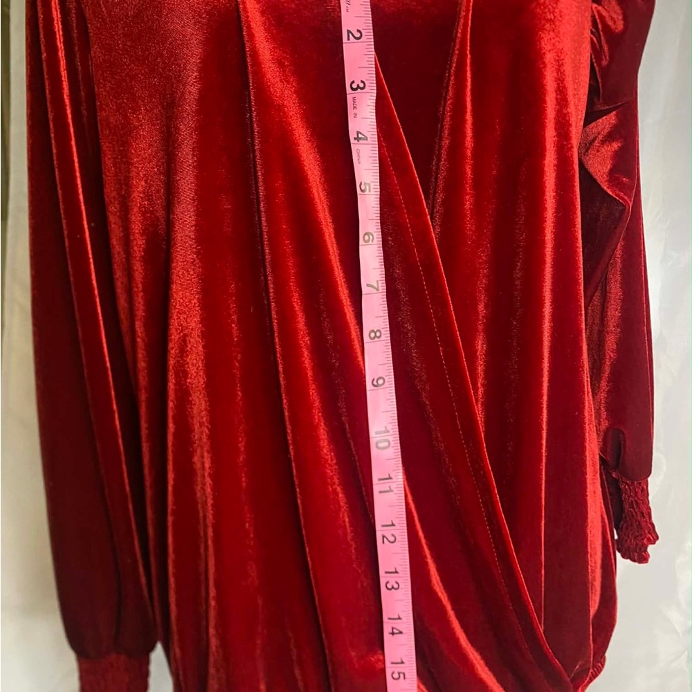 Wonderly Red Velvet Draped Surplice V-Neck Blouse - Size Medium - Picture 7 of 8